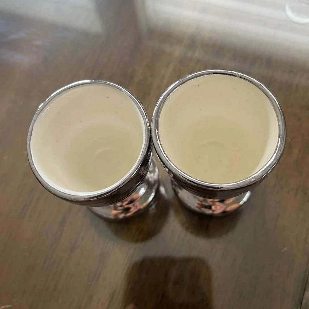 Pair of Silver‎ Egg Cups Tabletop Breakfast Brunch Decor Serveware